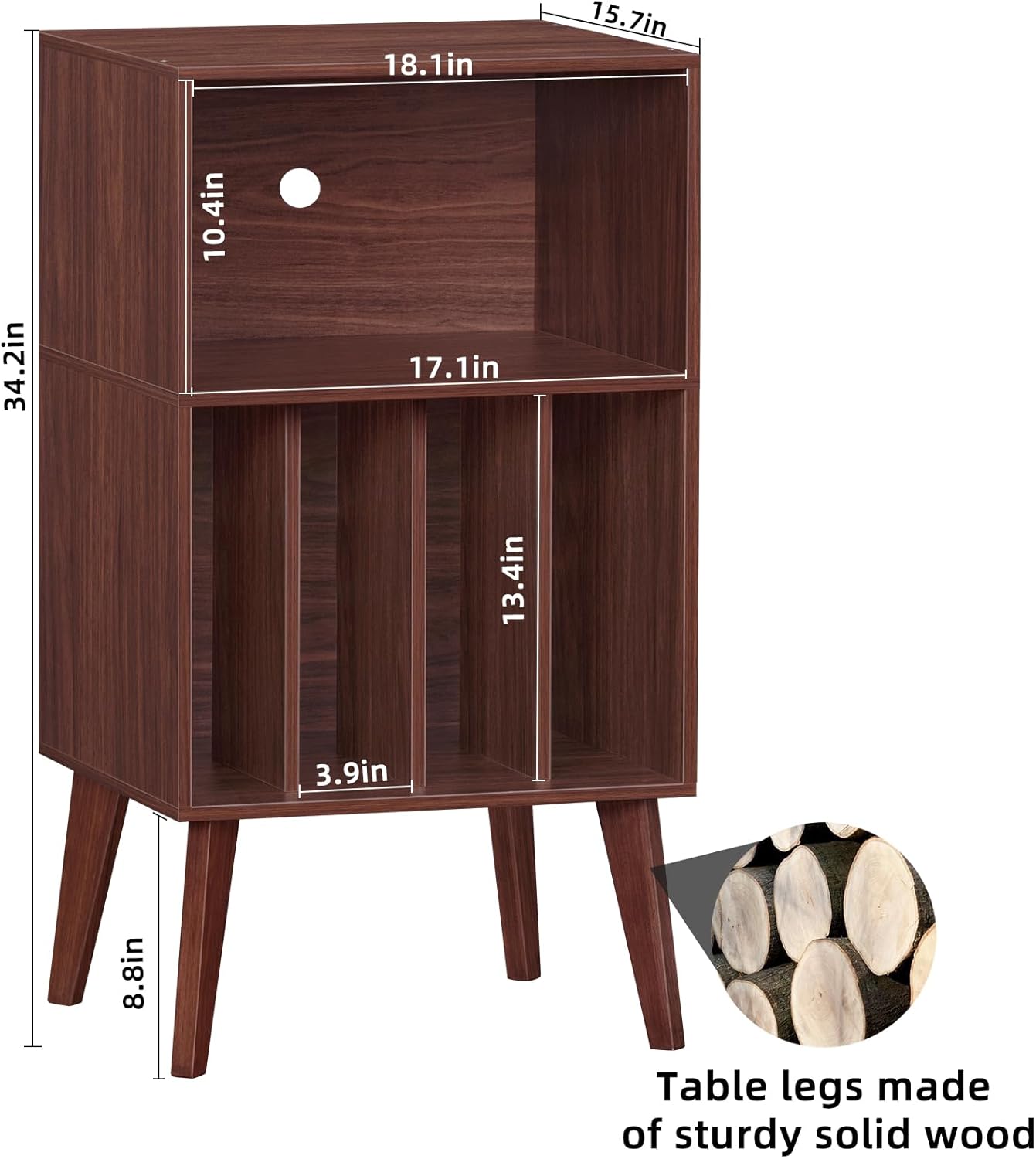 Lerliuo Record Player Stand, Walnut Turntable Stand Holds up to 160 Albums, Mid-Century Vinyl Storage Cabinet Table with Solid Wood Legs, Record Player Holder Dispaly Shelf for Bedroom Living Room