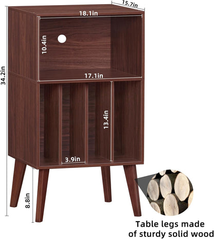 Lerliuo Record Player Stand, Walnut Turntable Stand Holds up to 160 Albums, Mid-Century Vinyl Storage Cabinet Table with Solid Wood Legs, Record Player Holder Dispaly Shelf for Bedroom Living Room