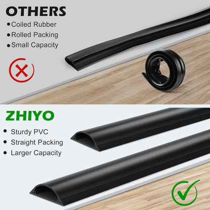 Cord Cover Floor 6.6ft (2 x L3.3ft), Large Capacity Floor Cable Cover, Hard PVC Cord Hider, Wire Cable Management Raceway, Black, Cord Cavity - 1.8"(W) x 0.6"(H)