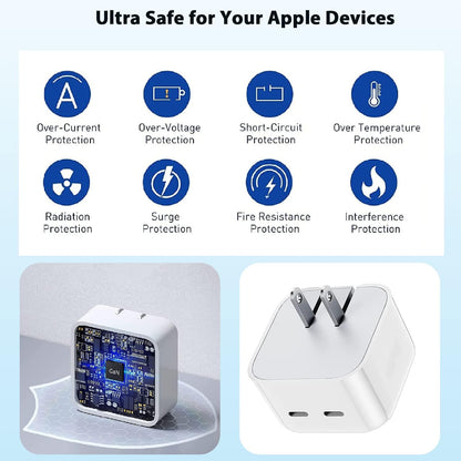 iPhone Charger Fast Charging, 40W Dual USB C Wall Charger Apple MFi Certified Dual USB-C Port Power Adapter with 2Pack 6FT USB-C to Lightning Cable for iPhone 14 Plus/13/12/11/XS/XR/X/iPad Wall Block