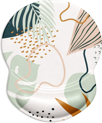 ITNRSIIET Ergonomic Mouse Pad with Gel Wrist Support Small Wrist Rest Smooth Surface Non-Slip PU Base Comfortable Office Supplies Pain Relief, 8.7 x 7.2 inches, Tropical Plants