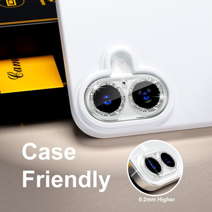 beuxece for 6 Pack iPhone 16 / iPhone 16 Plus Camera Lens Protector [Drop Protection] [Case Friendly] [Easy Installation] 9H Tempered Glass Camera Screen Protector Cover Accessories, Glitter Silver