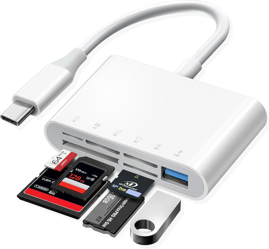 USB C SD Card Reader USB-C to SD MicroSD XD Picture MS Memory Stick Compact Flash Cards, Type C 6 Slots Trail Cameras Viewer Adapter for iPhone 15 16 iPad Mac Laptop MacBook More USBC Devices