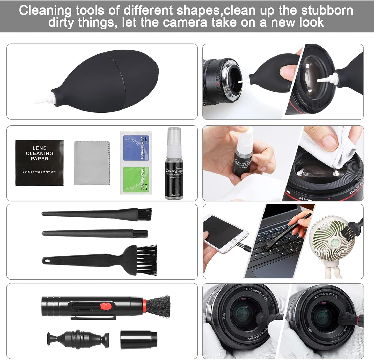 18-in-1 Professional Camera Cleaning Kit for Most DSLR Cameras (Canon, Nikon,Sony), with Air Blower/Cleaning Pen/Detergent/Cleaning Cloth/Lens Brush/Carry Case
