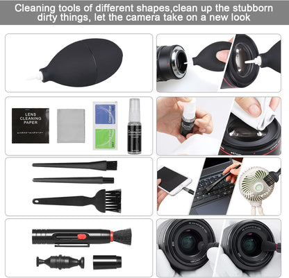 18-in-1 Professional Camera Cleaning Kit for Most DSLR Cameras (Canon, Nikon,Sony), with Air Blower/Cleaning Pen/Detergent/Cleaning Cloth/Lens Brush/Carry Case