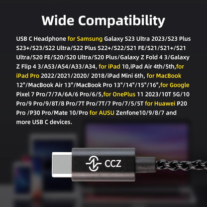 CCZ DC01 Pro USB C Headphones Wired Type-C in Ear Monitor Headphone, Professional USB C Wired Earbuds Super Bass Gaming IEMS with 1DD Patent Ear fin Ear tips for Singer Musician (Black, USBC-With Mic)