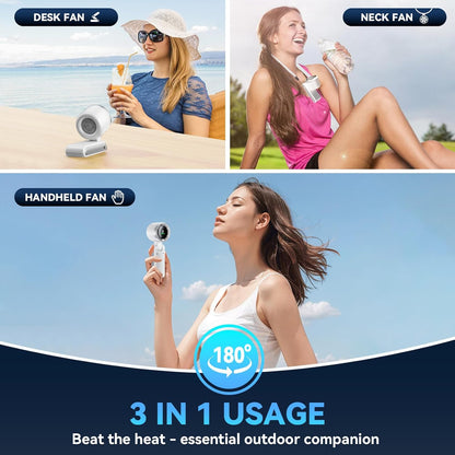 Portable Handheld Turbo Fan, 5 Gear Wind, Battery Operated, Up to 12 Working Hours, 3 IN 1 Hand Fans with Air Turbo Tech Cooling Fan for Outdoor Activities, Travel, Beach (White)