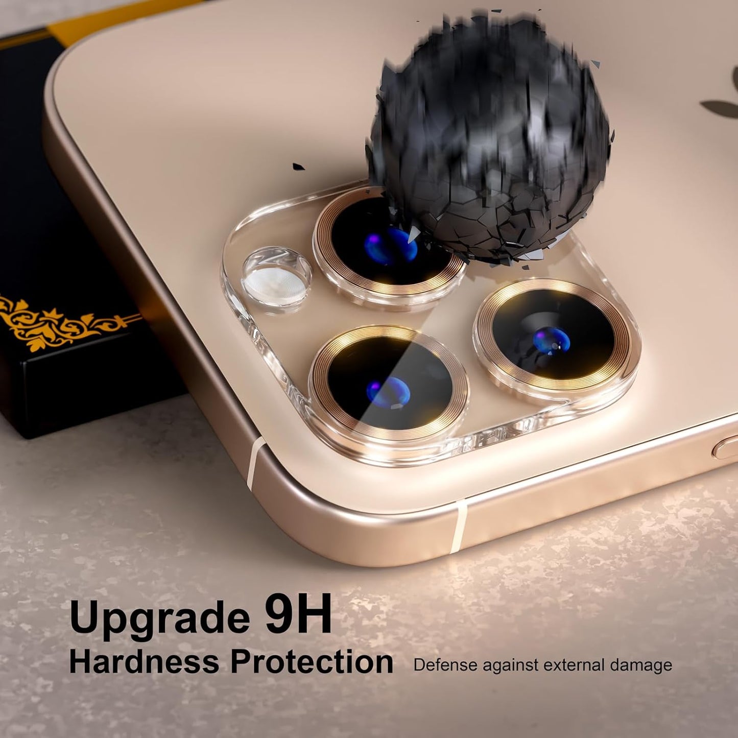 beuxece for 6 Pack iPhone 16 Pro/iPhone 16 Pro Max Camera Lens Protector [Drop Protection] [Case Friendly] [Easy Installation] 9H Tempered Glass Camera Screen Protector Cover, CD Gold