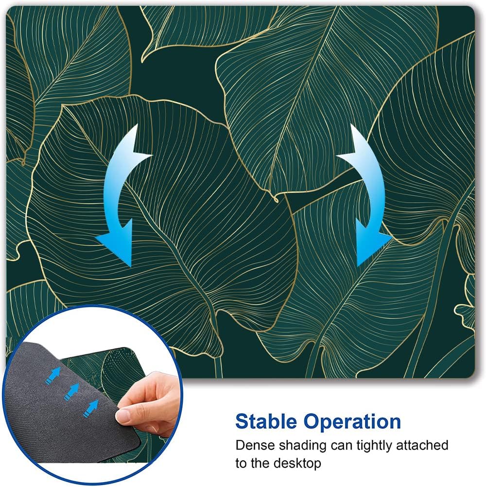 Mouse Pad, Green Leaves Mouse Pad Rectangle Custom Designs, Waterproof Anti-Slip Rubber Mousepad Office Accessories Desk Decor Wireless Mouse Pads for Computers Laptop