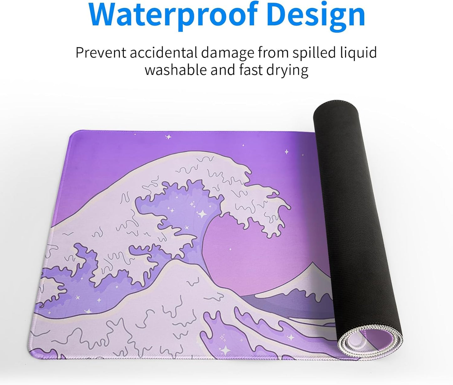 Purple Japanese Sea Wave Gaming Mouse Pad - Large Desk Mat with Non-Slip Base and Stitched Edge for Gaming and Office - 31.5x11.8 Inch