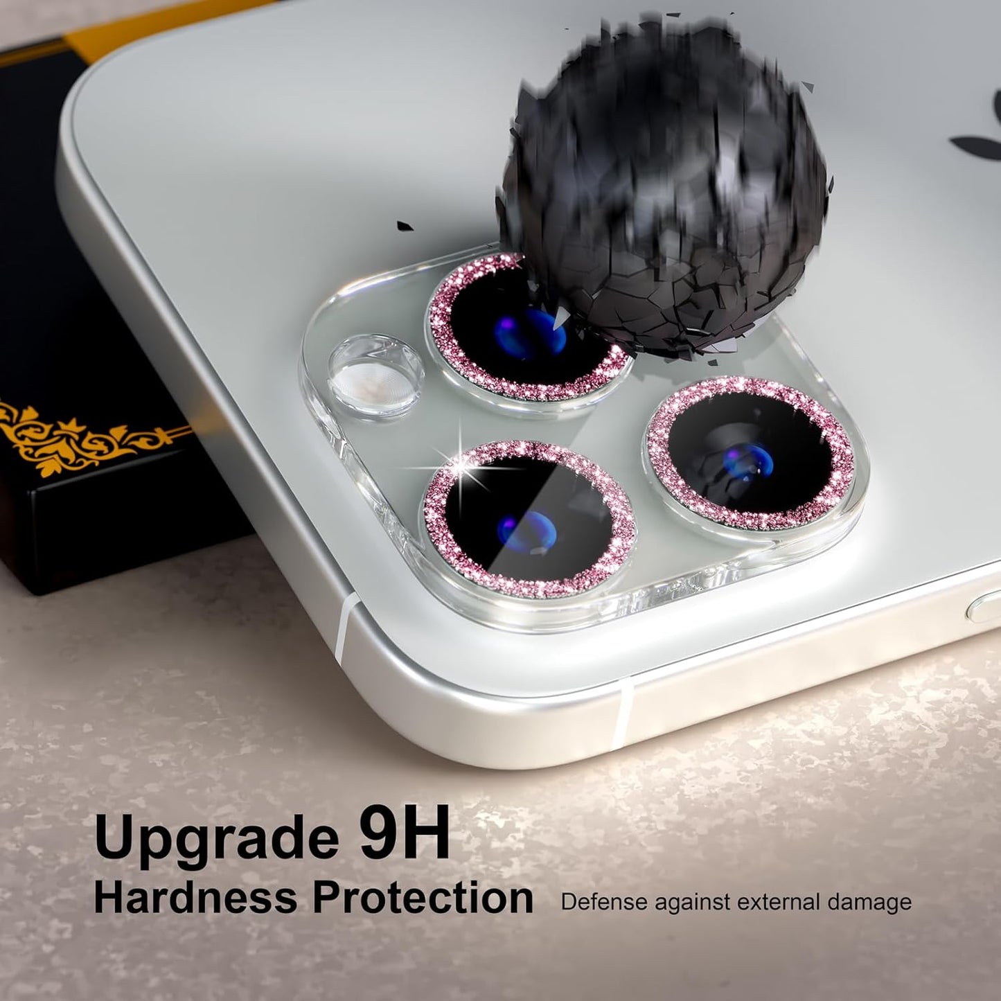 beuxece for 6 Pack iPhone 16 Pro/iPhone 16 Pro Max Camera Lens Protector [Drop Protection] [Case Friendly] [Easy Installation] 9H Tempered Glass Camera Screen Protector Cover, Glitter Pink