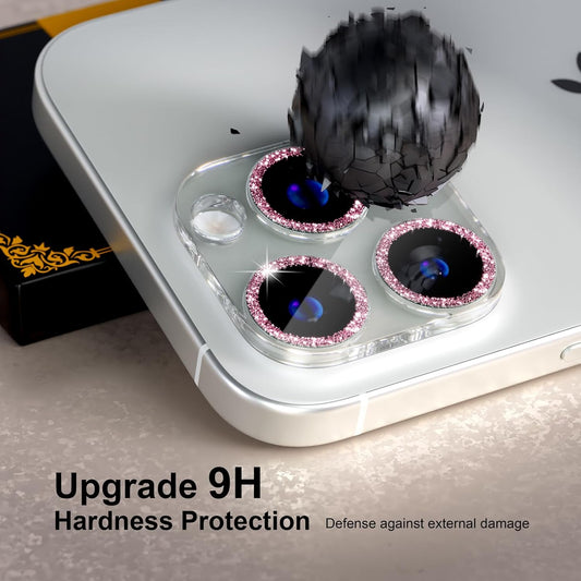 beuxece for 6 Pack iPhone 15 Pro/iPhone 15 Pro Max Camera Lens Protector [Drop Protection] [Case Friendly] [Easy Installation] 9H Tempered Glass Camera Screen Protector Cover, Glitter Pink