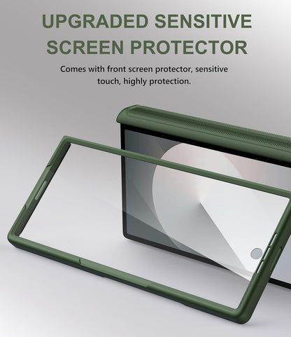 for Samsung Galaxy Z Fold 6 Case with Card Holder & Slide Camera Lens Cover & Hinge Protection & Screen Protector, Heavy Duty Full Body Protective Phone Cover Case for Galaxy Z Fold 6, Green