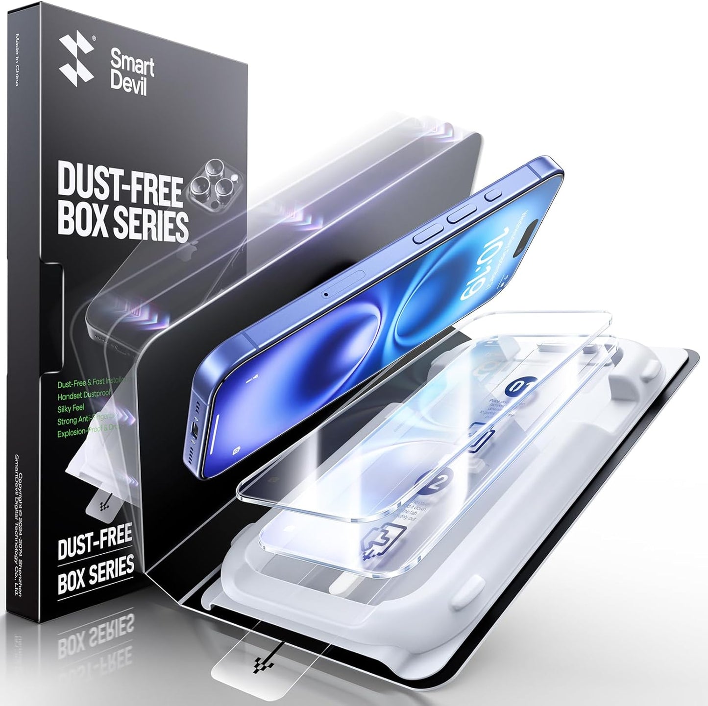 SMARTDEVIL 3 Pack Screen Protector for iPhone 16 Plus, Bubble-and-Dust-Free Box, HD Tempered Glass, Military Grade Shatterproof & Ultra Durable, Easy Installation