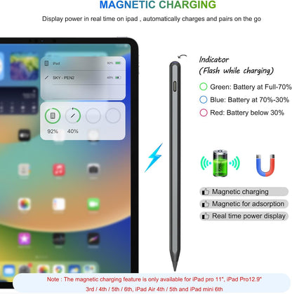 Pencil 2nd Generation Wireless Charging, Pencil for iPad with Tilt & Palm Rejection, Magnetic Stylus Pen Compatible with ipad Air 3/4/5, ipad Mini 5/6, ipad 6/7/8/9/10, ipad Pro 11/12.9 (Black)