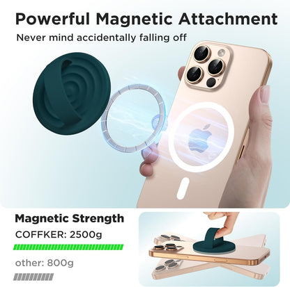 Magnetic Phone Ring Grip Holder, Silicone Finger Loop Grip, Compatible with MasSafe, Back of Phone for iPhone Pro Max/Plus/16/15/15/14/13/12 Series, Dark Green