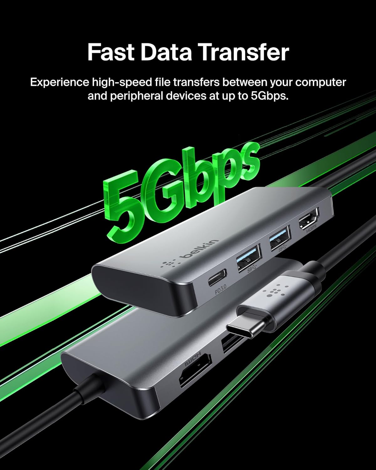 Belkin USB C Hub, 4-in-1 Multi-Port Laptop Dock with 4K HDMI, USB C Docking Station with 100 Watt Pass-Through Power Delivery, 2 X USB A Ports For MacBook Pro, Air, iPad Pro, Chromebook and More