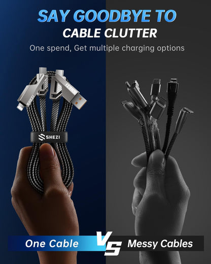 4-in-1 USB C Cable 100W 3FT Compatible with Lightning Cable [Fast Charging & Data Transfer] Flat Nylon Braided for iPhone iPad Charger Cord, Multi Charge Wire Combo with L/Type C/USB A Port