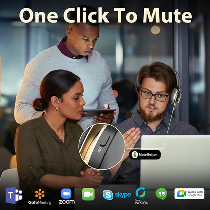 V5.3 Wireless Headset with Mic for Work, 45Hrs Computer Headset with Microphone, Bluetooth Headphones with Noise Cancelling Mic, Charging Base, USB Dongle & Mute Button for PC, Skype, Zoom