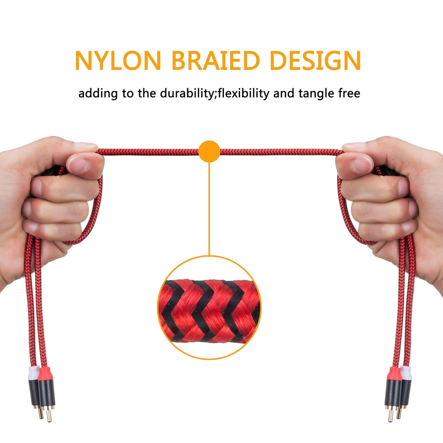 RCA Cable 30Ft,2Rca Male to 2-Rca Male Audio Stereo Subwoofer Cable [Hi-Fi Sound] Nylon-Braided Auxiliary Audio Cord for Home Theater, HDTV, Amplifiers, Hi-Fi Systems,Speakers and etc(30Ft/10M)