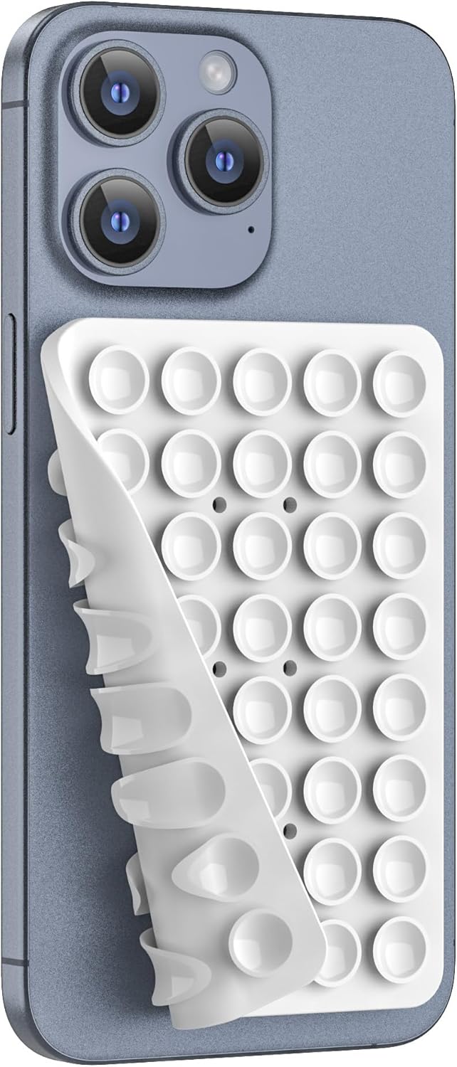 Silicone Double Sided Suction Phone Case Mount, Detachable Hands Free & Strong Grip Holder for Selfies & Videos, Compatible iPhone Android (White, 1Pack)