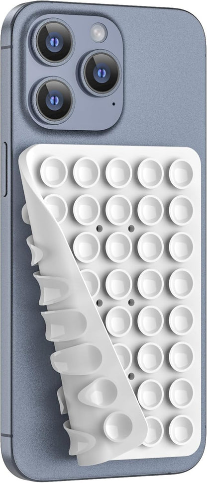 Silicone Double Sided Suction Phone Case Mount, Detachable Hands Free & Strong Grip Holder for Selfies & Videos, Compatible iPhone Android (White, 1Pack)