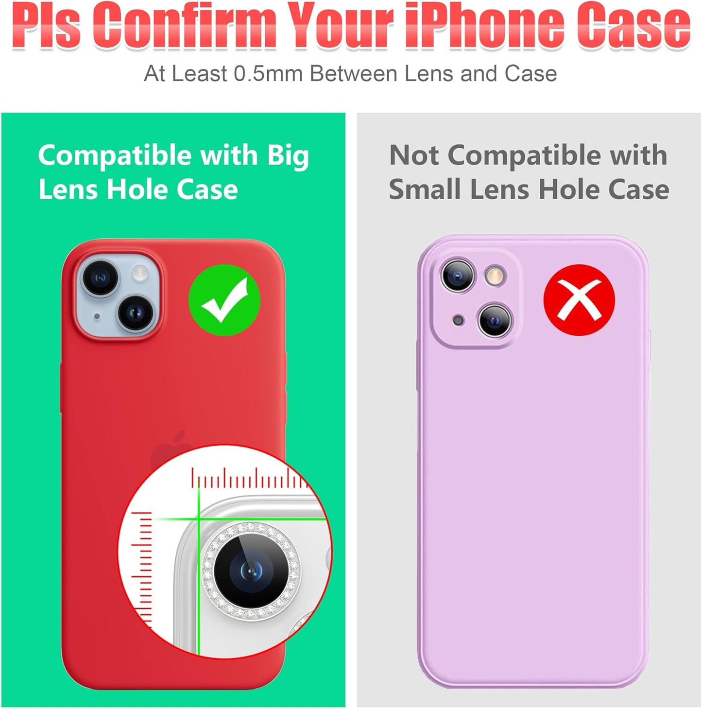 AGVEE 3+3 for iPhone 14 6.1" / 14 Plus 6.7" Camera Lens Protector, Bling Diamond & Bling Glitter Metal Ring 9H Tempered HD Glass Camera Protector Cover Film, Bling-Silver