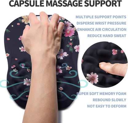 Ergonomic Raised Mouse Pad Wrist Support with Bilateral Slope Memory Foam Mousepad for Wrist Rest and Carpal Tunnel Pain Relief 11.8x7.9〃Flowers Bloom and Fade