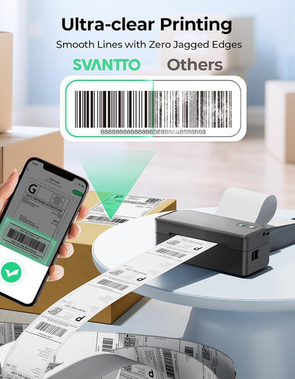 SVANTTO Y42BT Bluetooth Thermal Label Printer, 4x6 Shipping Label Printer for Small Business, Compatible with iOS, Android, Windows, Mac, Amazon, Ebay, Shopify, USPS, UPS, Etsy, Black