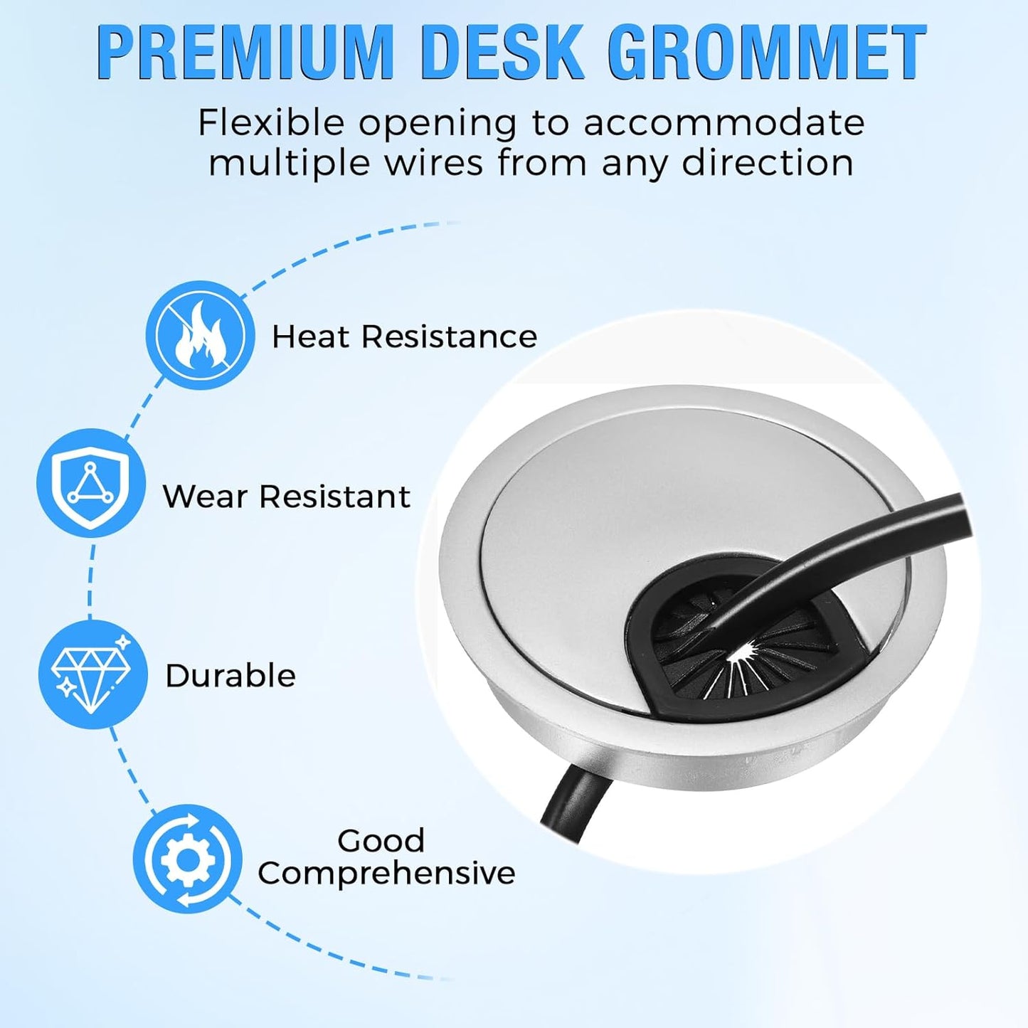 Desk Grommet 2" (50 mm), Desk Cord Hole Cover, Cable Grommet ABS Plastic, Desk Hole Grommet for Office and Home Table Cable, Detachable Cable Cord Organizer (Silver Sand 4 Pcs)