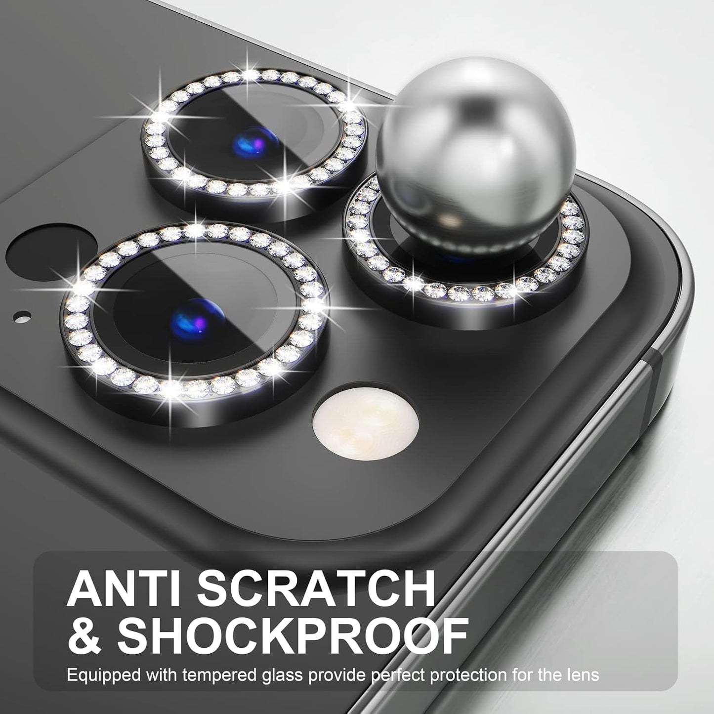 Choiche [3+1 for iPhone 14 Pro/iPhone 14 Pro Max Camera Lens Protector Bling, 9H Tempered Glass Camera Cover Screen Protector Metal Ring Decoration Accessories (Diamond-Black)