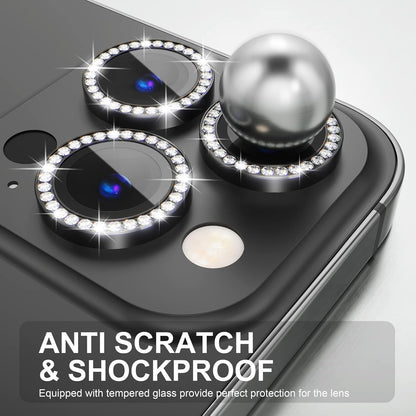 Choiche [3+1 for iPhone 14 Pro/iPhone 14 Pro Max Camera Lens Protector Bling, 9H Tempered Glass Camera Cover Screen Protector Metal Ring Decoration Accessories (Diamond-Black)