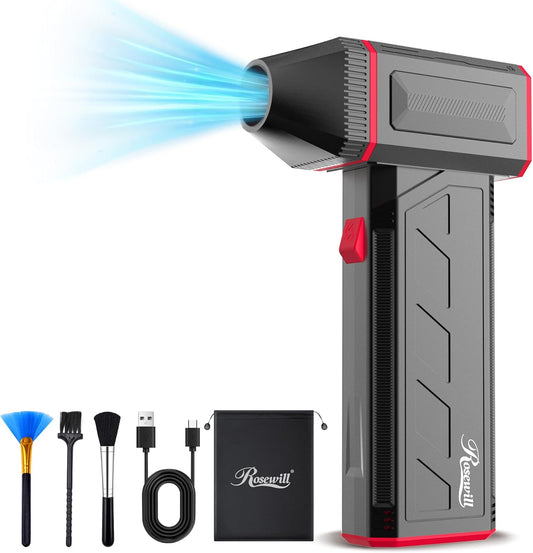 Rosewill Electric Air Duster - 120,000 RPM Super Power Cordless Compressed Air Duster, 3-Gear Adjustable Mini Blower with Fast Charging, Dust Blower for Computer, Keyboard, Pet, House, Outdoor and Car