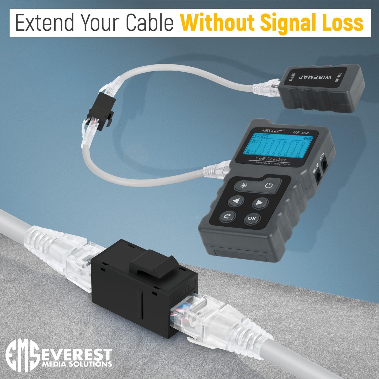 Everest Cat6 RJ45 Keystone Coupler (12-Pack) in Black - RJ45 Coupler - Cat 6 Couplers - Female to Female Cat6 Keystone Jacks - Ethernet Couplers - Ethernet Cable Extender