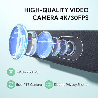 Yealink UVC40 E2 USB Conference Room Camera System Ultra-HD 4K Video Conference Camera 120° Wide-Angle Lens Built-in 8 Microphone Arrays Auto Framing Speaker Tracking and Smart Area Exposure Webcam