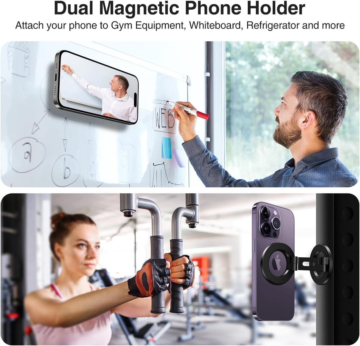 elitehood Magnetic Phone Stand, Small & Portable Magnetic Phone Holder [Dual Strongest Magnets], for Magsafe Foldable iPhone Stand, Universal Cell Phone Stand for Desk Gym Mirror Wall, Black