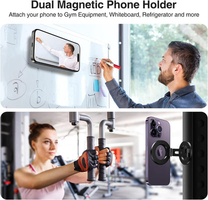 elitehood Magnetic Phone Stand, Small & Portable Magnetic Phone Holder [Dual Strongest Magnets], for Magsafe Foldable iPhone Stand, Universal Cell Phone Stand for Desk Gym Mirror Wall, Black