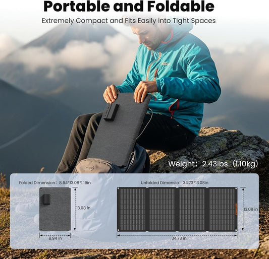N-Type 16BB 50W Portable Solar Panels,Foldable Solar Panel Charger IP68 Waterproof with USB-A and USB-C Ports DC 18V Output for Small Power Station Outdoor Camping RV Trip