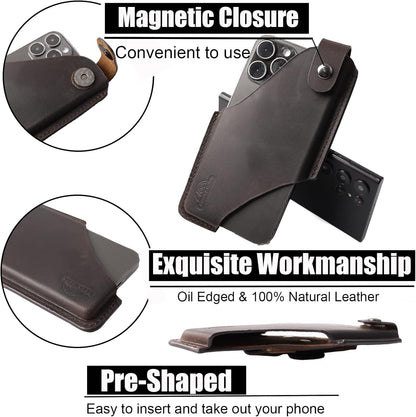 Topstache Leather Phone Holster/ Sheath with Belt Clip Loop, Magnetic Closure,Cell Phone Case/ Pouch for iPhone, Samsung,Darkbrown,Large