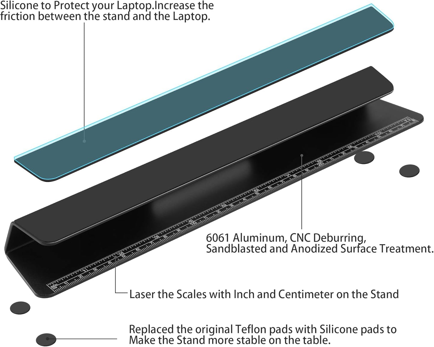 Portable Laptop Wedge Airflow Cooling Stand, Aluminium Laptops Feet Legs Improved Ergonomics, Stability, and Versatility - Compatible with MacBook and All Laptop, with Ruler