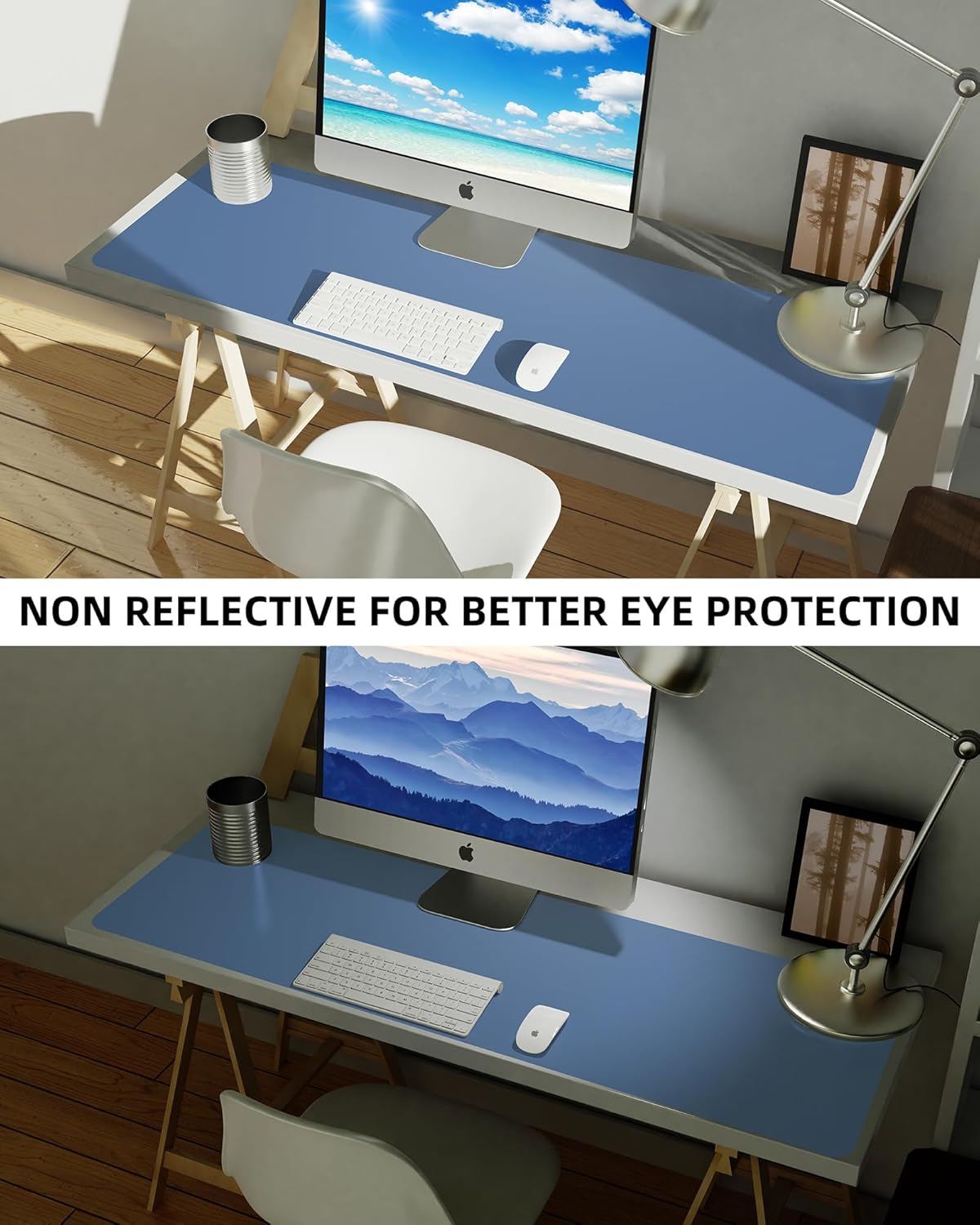 AFIING Leather Desk Pad Protector,Mouse Pad,Office Desk Mat, Non-Slip PU Leather Desk Blotter,Large Desk mat,Waterproof Keyboard mat for Office/Home/Decor (Grey Blue,55"" x 17"")