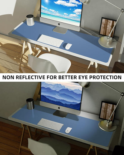 AFIING Leather Desk Pad Protector,Mouse Pad,Office Desk Mat, Non-Slip PU Leather Desk Blotter,Large Desk mat,Waterproof Keyboard mat for Office/Home/Decor (Grey Blue,55"" x 17"")