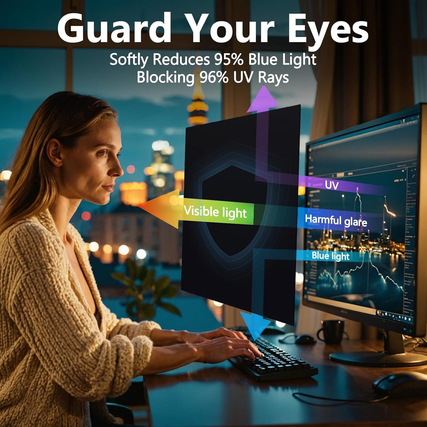 Magnetic Computer Privacy Screen Filter 27 Inch for Frameless Monitor Thin Bezel 16:9 Widescreen, Hanging Removable Anti Blue Light Privacy Filter Protector Eye Protection