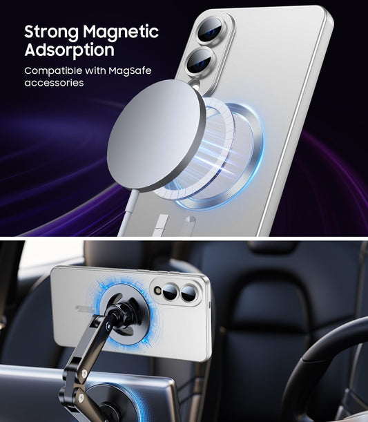 Magnetic for Samsung Galaxy S25 Edge Case [Compatible with MagSafe][Built-in Camera Lens Protector] Slim Soft Silicone Bumper Shockproof Metallic Luster Phone Case (Silver)