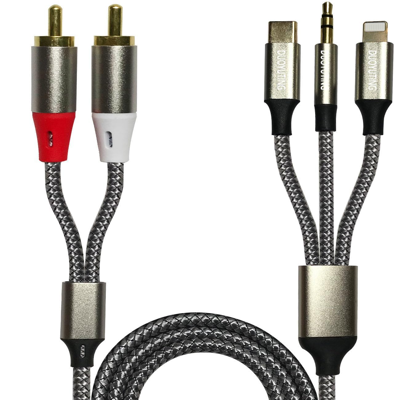 3 in 1 Audio Cable, iOS Phone/3.5mm AUX/USB C to 2 RCA,Stereo Audio Adapter for iPhone/Type C Phone/AUX to Amplifier/Sound Box & Home Theater etc.4.2FT