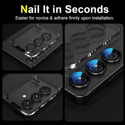YWXTW Camera Lens Protector for Samsung Galaxy S25+ Plus Accessories [1:1 Fit & Ultra Clarity] 9H Tempered Glass Metal Individual Ring Camera Cover Screen Protector, Case Friendly (Black)