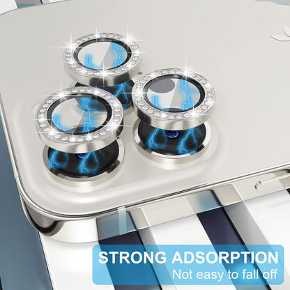 Choiche [3+1 for iPhone 13 Pro/iPhone 13 Pro Max Camera Lens Protector Bling, 9H Tempered Glass Camera Cover Screen Protector Metal Ring Decoration Accessories (Diamond-Silver)