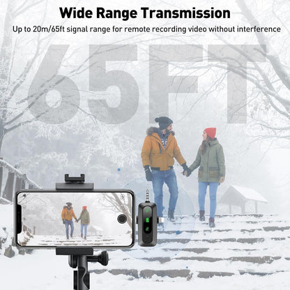 Wireless Lavalier Microphone for iPhone, Android, USB C, PC, Camera Video Recording 4 in 1 Clip-on Mics with Rotatable Clip&Denoise Recording, for Vlog Tiktok YouTube Podcast Content Creator