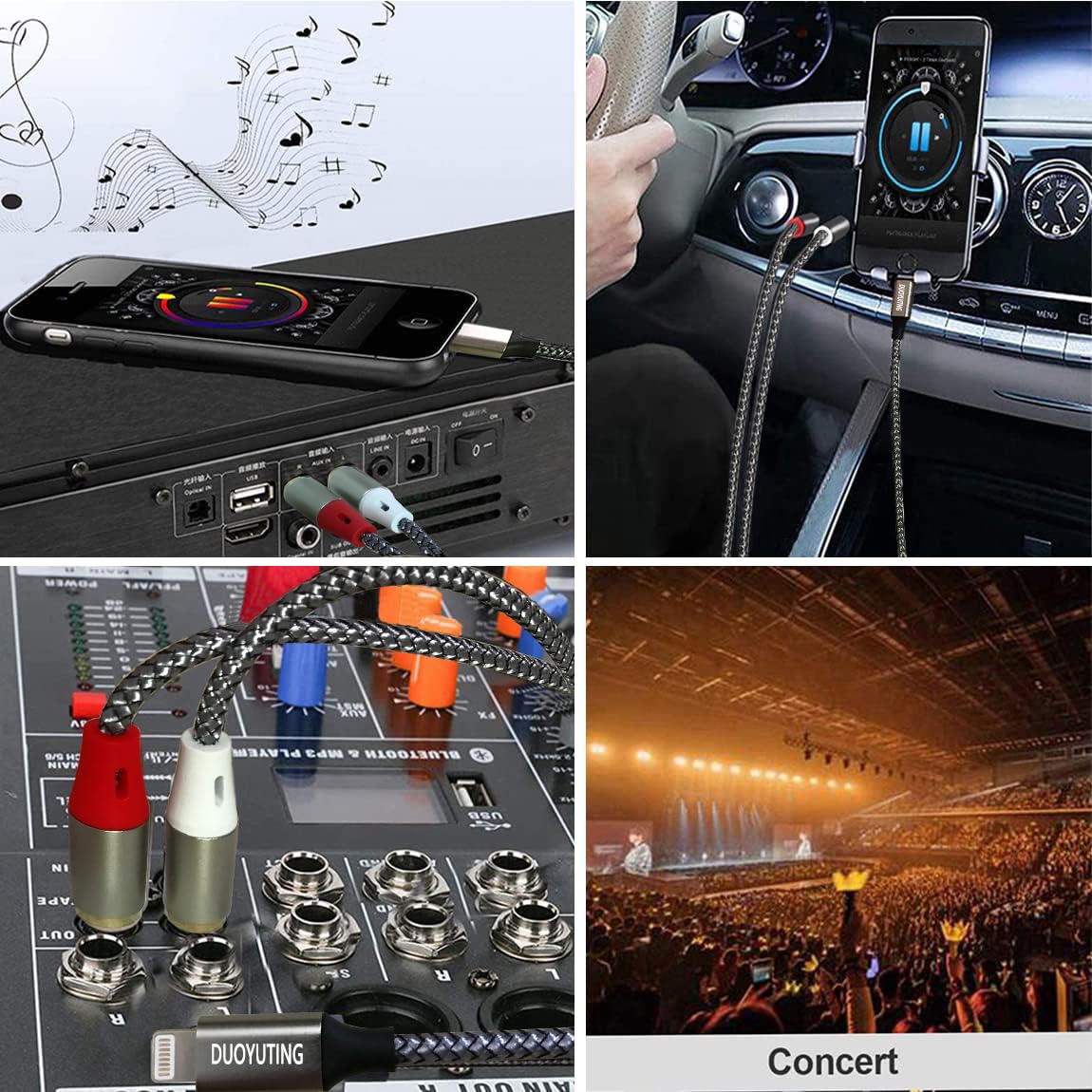 3 in 1 Audio Cable, iOS Phone/3.5mm AUX/USB C to 2 RCA,Stereo Audio Adapter for iPhone/Type C Phone/AUX to Amplifier/Sound Box & Home Theater etc.4.2FT