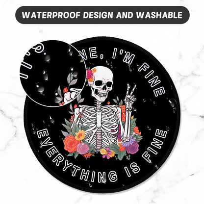 ITNRSIIET Round Mouse Pad with Stitched Edge Premium-Textured Waterproof Non-Slip Rubber Base Desktop Protection Mat Diameter 8.7 inches, Flower Skull